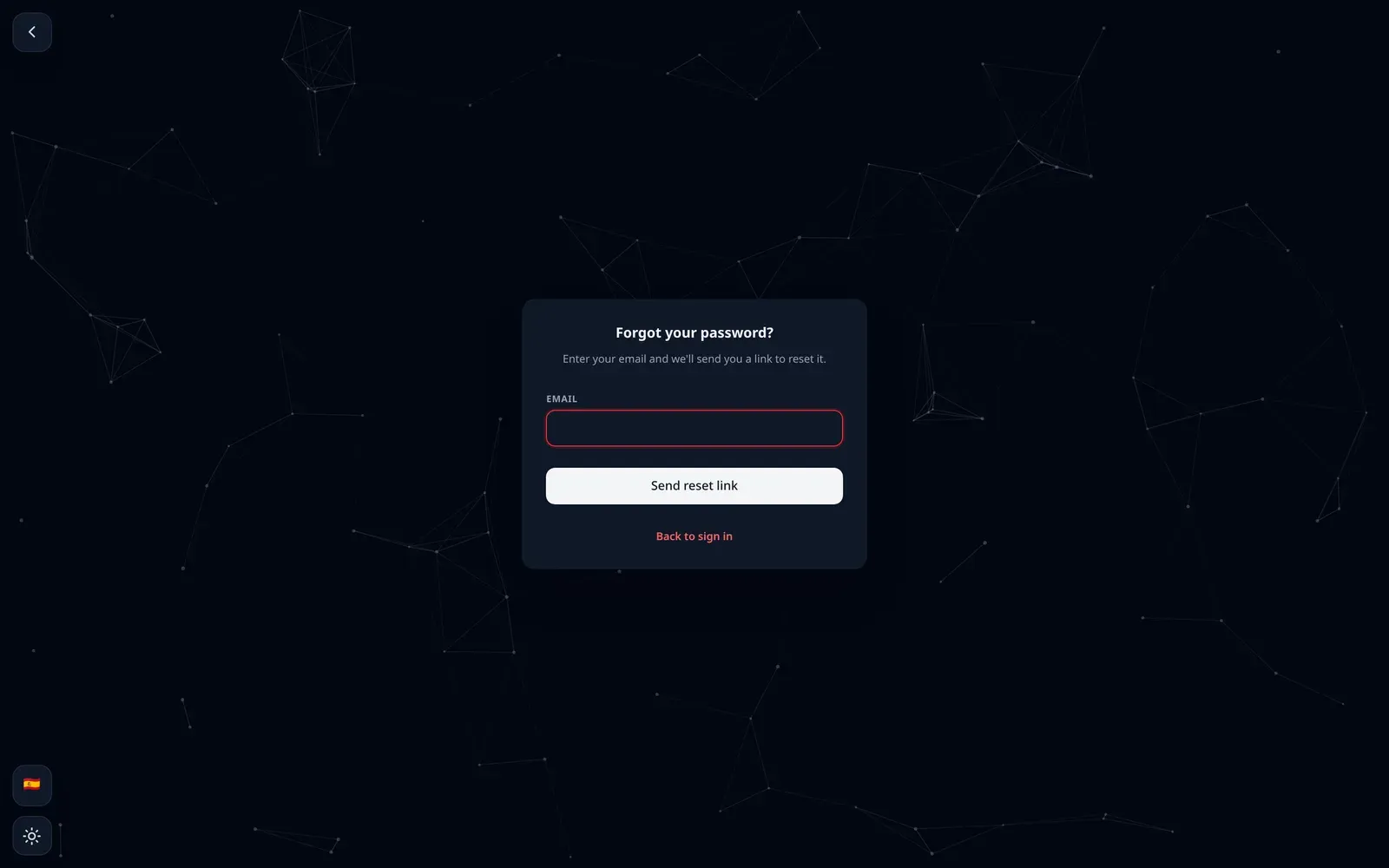 RedCheck’s “Forgot your password?” page: a single email field and a “Send reset link” button.
