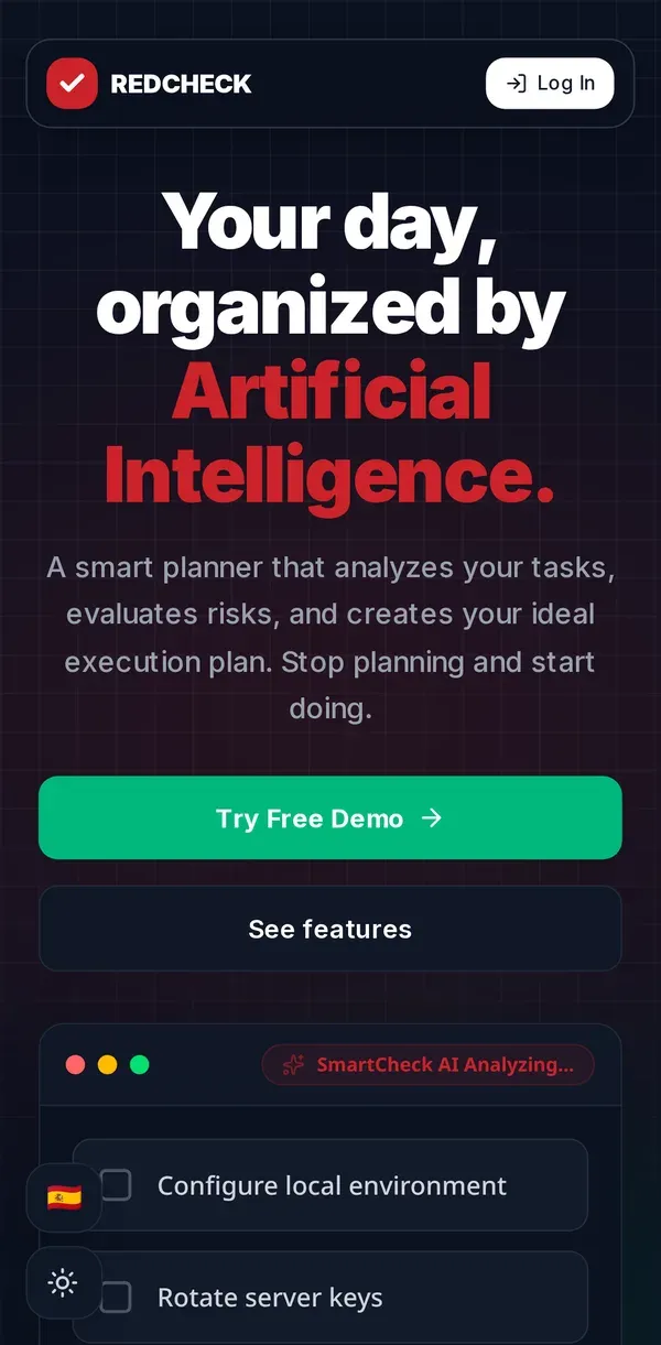The landing page on a phone.